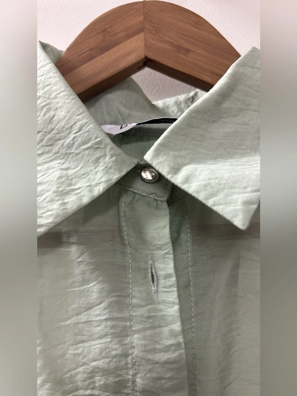 Zara Sage Green Sheer Button-Down Shirt